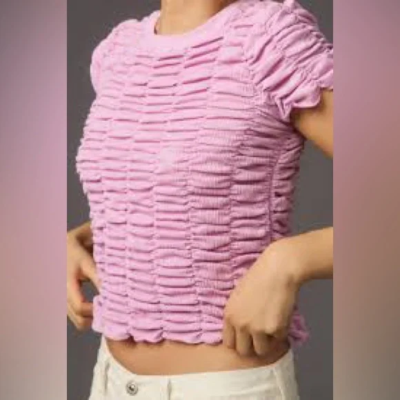 Anthropologie Pink Textured Top - Picture 5 of 6